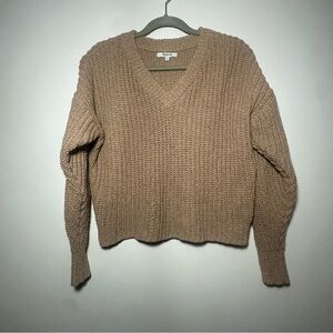 Madewell Chunky V-Neck Sweater Cropped Wool Silk Blend Pleated Sleeves Size XS